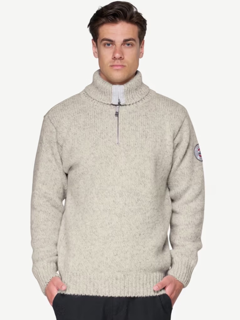 Devold of Norway Nansen Gray Melange Wool High Zip Neck Sweater M